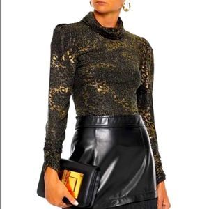 RONNY KOBO Viada Ruched Metallic Leopard Top S